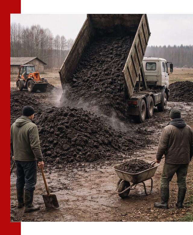 Доставка низинного торфа с разгрузкой и доставкой в Томске